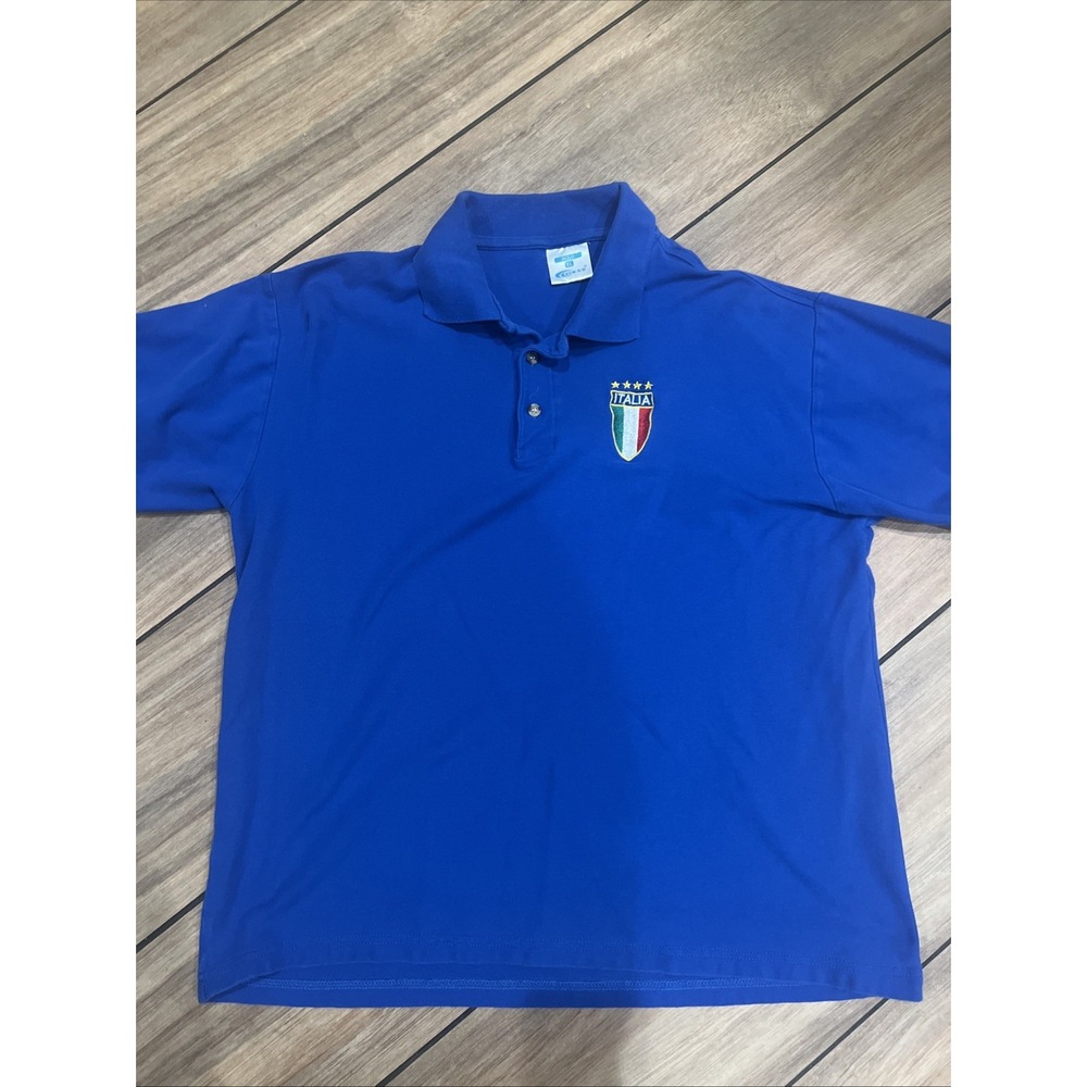 Vintage Italy Football  Short Sleeve Polo Shirt, Men`s Size Xl